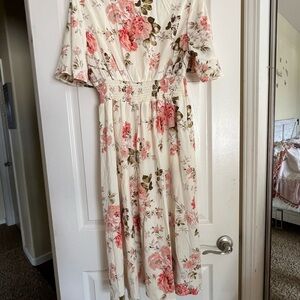 SHEIN Floral Dress - Cream and Pink